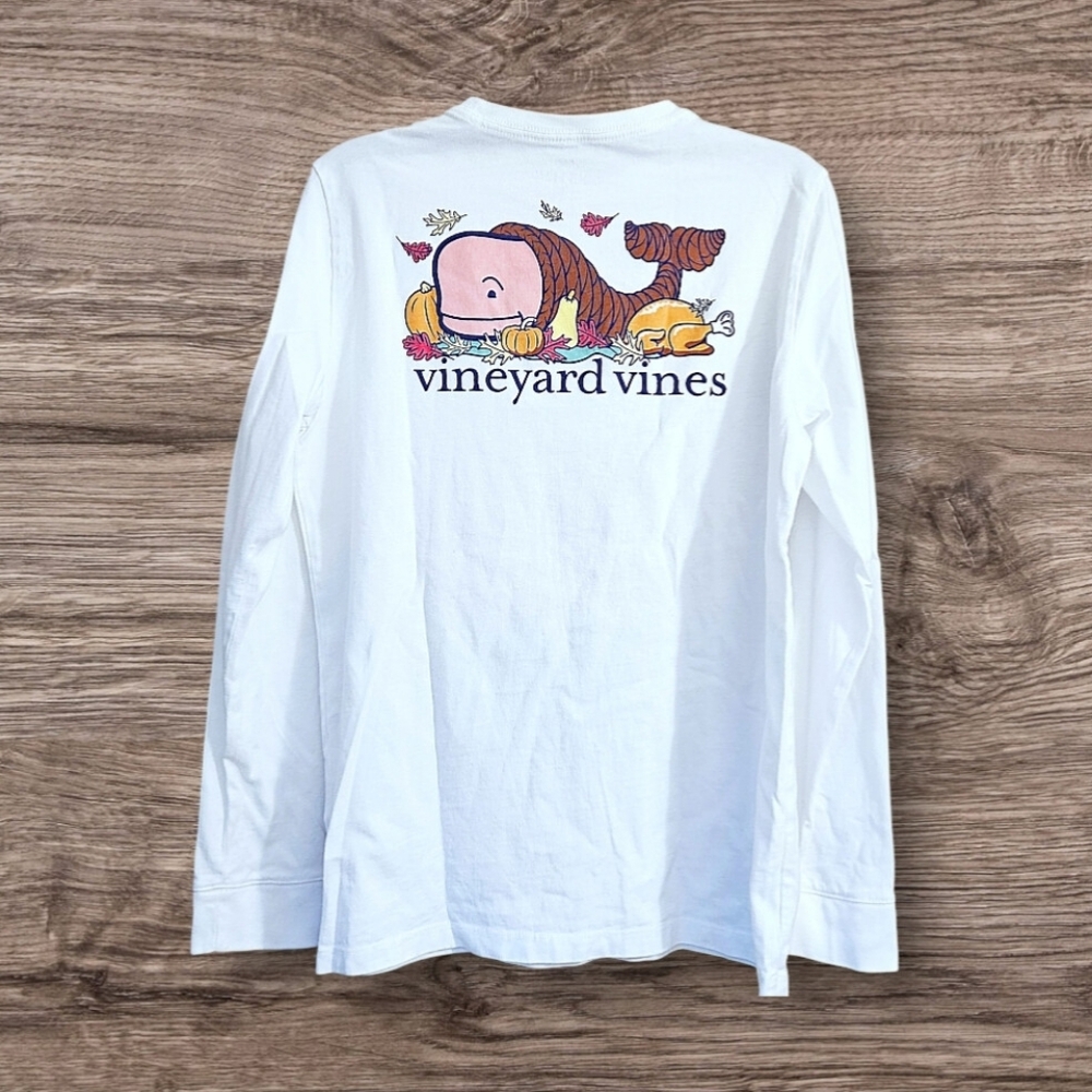 Boys Vineyard Vines Long Sleeve Thanksgiving Whale Cornucopia Pocket Tee 12-14